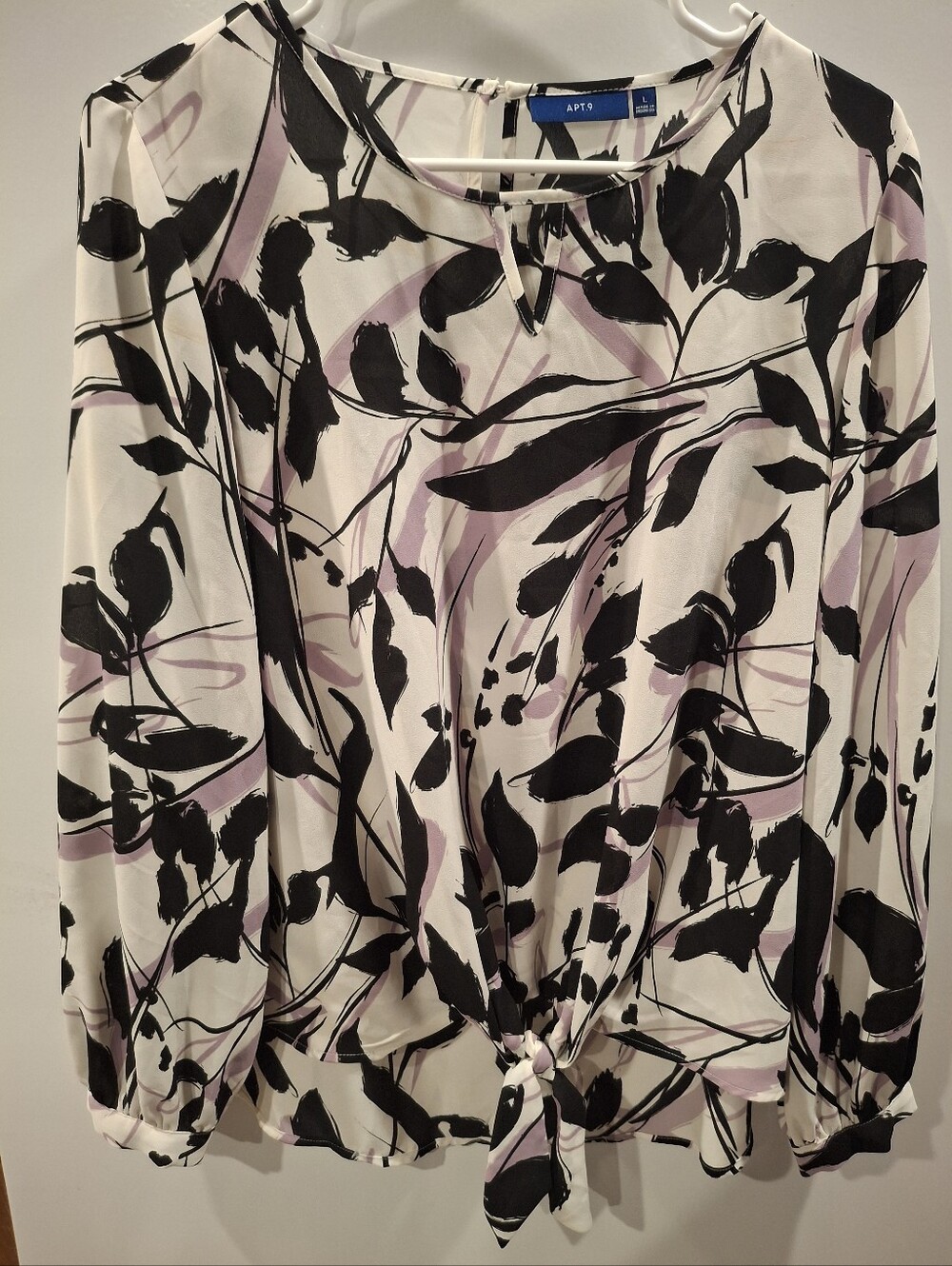 Apt. 9 Cream Blouse with Black and Lavender Floral Print